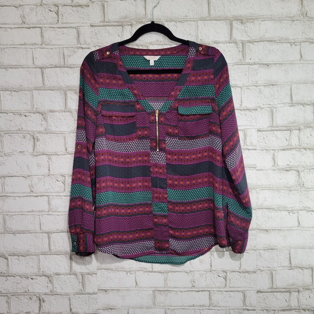 Candie's printed‎ zip down blouse